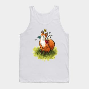 Fox with Butterlies Watercolor painting Tank Top